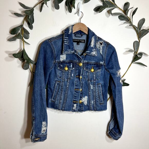 Veronica Beard Distressed Cara Denim Jacket - Picture 1 of 6